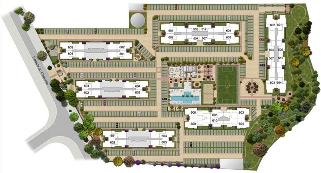 Perspectiva ilustrada da implantação-4 | Floris Bosque Residencial – Jacarepaguá - Rio de Janeiro - Rio de Janeiro Perspectiva ilustrada da implantação-4 | Floris Bosque Residencial – Apartamento em Jacarepaguá - Rio de Janeiro - Rio de Janeiro