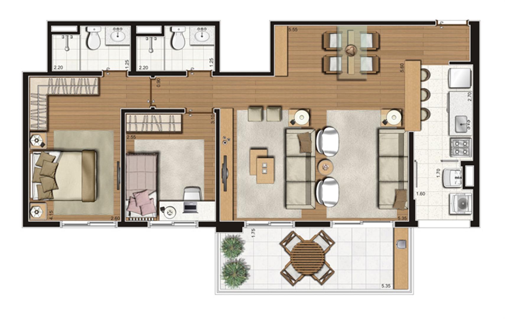 Planta-opção apartamento 82 m² privativos 2 dorms. (1 suíte) | Luzes da Mooca - Portale Mattino – Apartamento na  Mooca - São Paulo - São Paulo