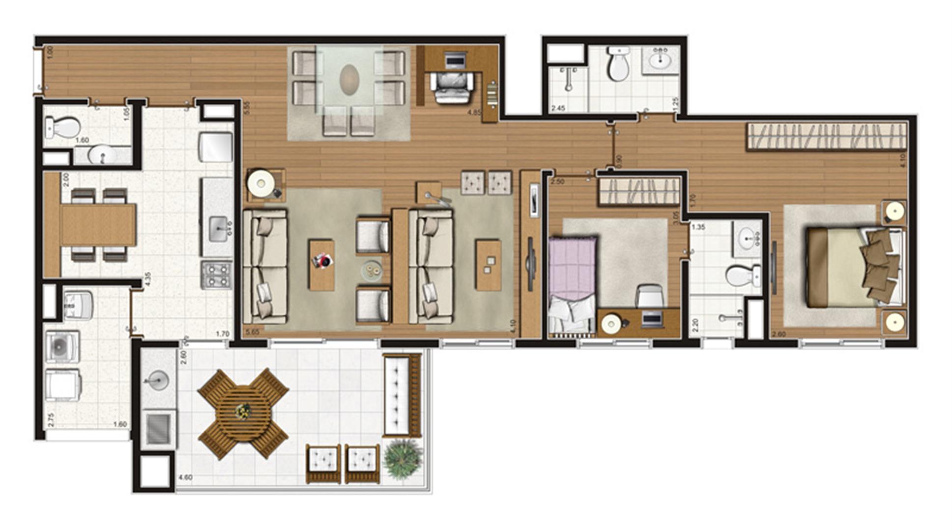 Planta-opção apartamento 108 m² privativos 2 suítes | Luzes da Mooca - Portale Mattino – Apartamento na  Mooca - São Paulo - São Paulo