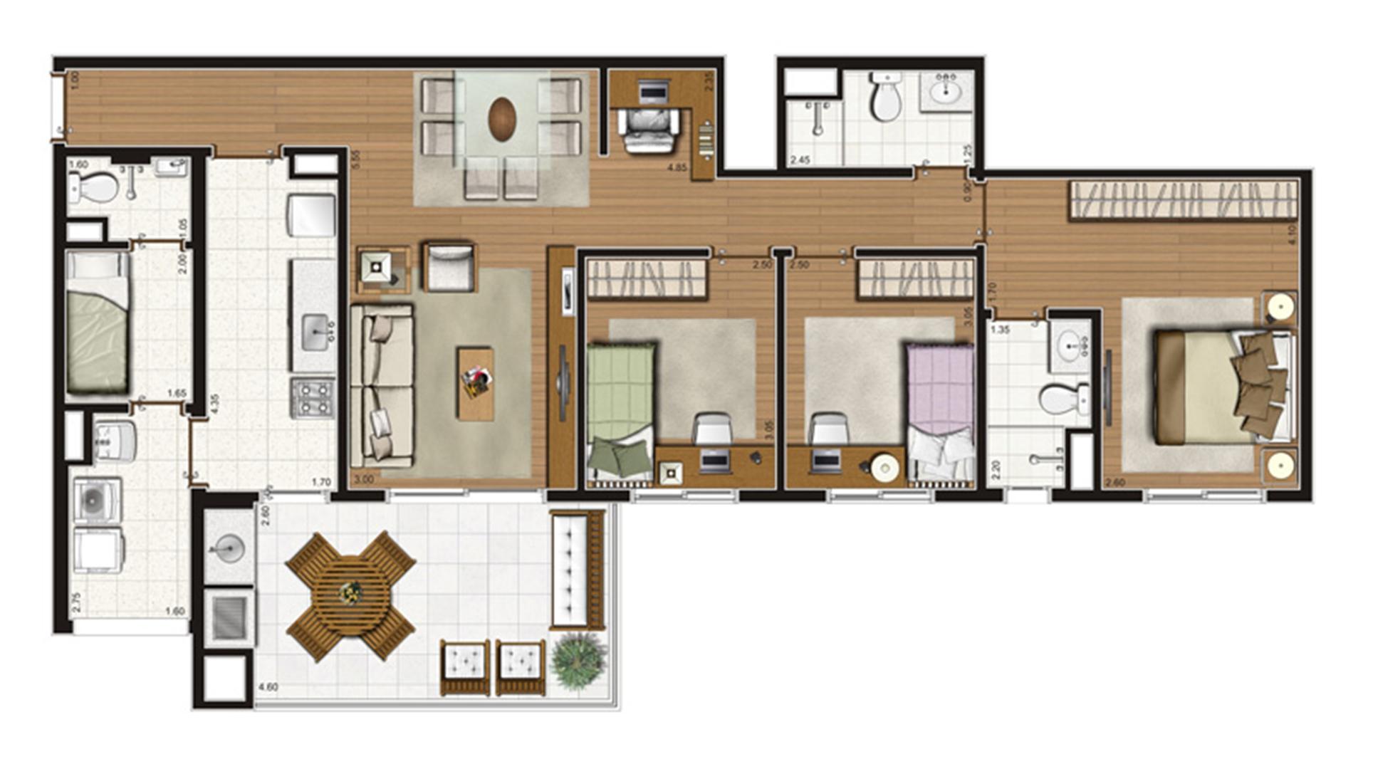 Planta-tipo apartamento 108 m² 3 dorms. (1 suíte) | Luzes da Mooca - Portale Mattino – Apartamento na  Mooca - São Paulo - São Paulo