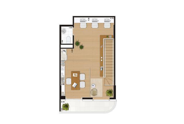 Escritório duplex de 90 m² Pavimento superior | Wave – Salas Comerciais em  Valongo - Santos - São Paulo