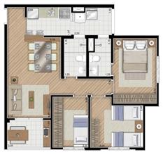 Torre Violeta. Planta - Tipo do apartamento de 68 m² privativos, 3 dormitórios (1 suíte) | Alameda Cotegipe – Apartamento no  Belém - São Paulo - São Paulo