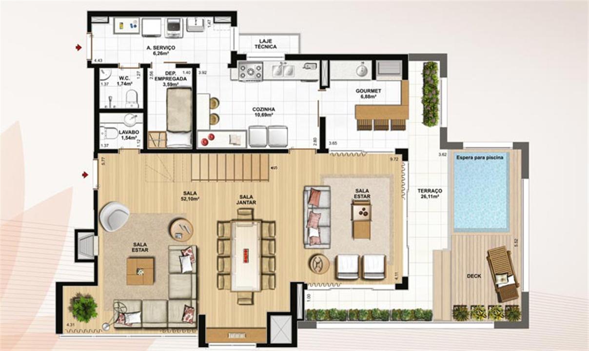 Duplex 226 m² privativos pavimento inferior | Le Jardin Residencial – Água Verde - Curitiba - Paraná Duplex 226 m² privativos pavimento inferior | Le Jardin Residencial – Apartamento no Água Verde - Curitiba - Paraná