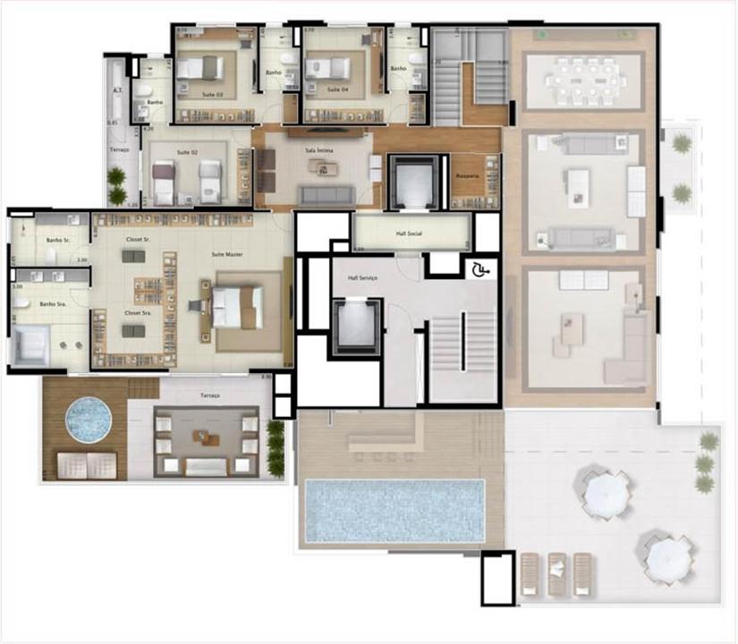 Cobertura Double View 551 m² (pavimento superior) | Mirage Bay – Umarizal - Belém - Pará Cobertura Double View 551 m² (pavimento superior) | Mirage Bay – Apartamento em Umarizal - Belém - Pará