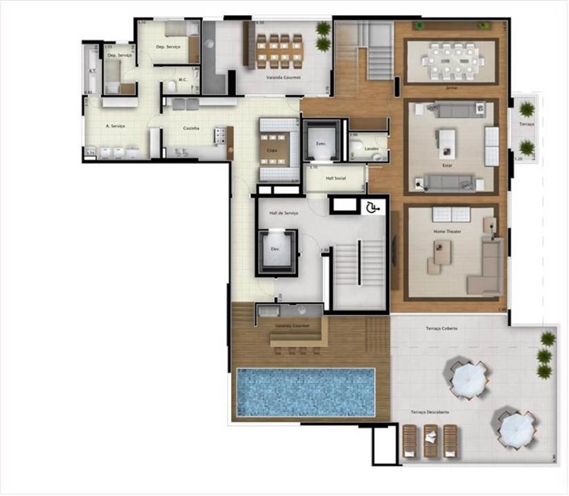 Cobertura Double View 551m² (pavimento inferior) | Mirage Bay – Umarizal - Belém - Pará Cobertura Double View 551m² (pavimento inferior) | Mirage Bay – Apartamento em Umarizal - Belém - Pará