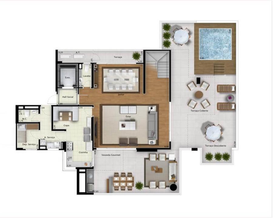 Cobertura Sky View 351 m² (pavimento inferior) | Mirage Bay – Umarizal - Belém - Pará Cobertura Sky View 351 m² (pavimento inferior) | Mirage Bay – Apartamento em Umarizal - Belém - Pará