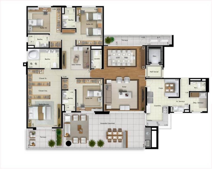 Planta apartamento Bay View 265 m² | Mirage Bay – Umarizal - Belém - Pará Planta apartamento Bay View 265 m² | Mirage Bay – Apartamento em Umarizal - Belém - Pará