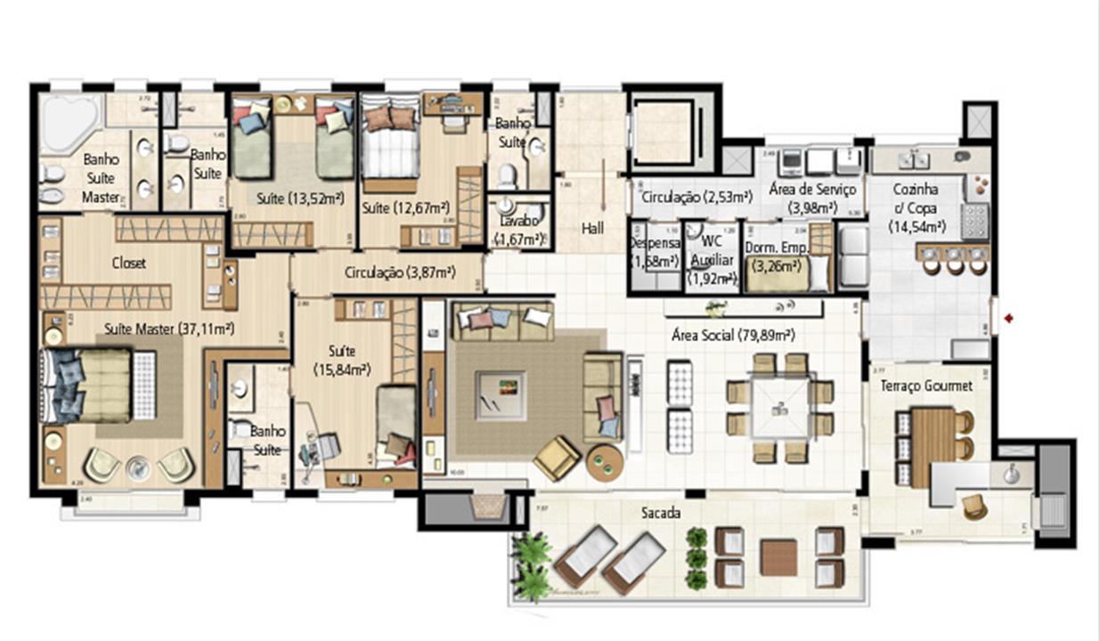 Planta Padrão Torre A - 231 m² privativos | Riserva Schiavon – Apartamento	na  Bela Vista - Porto Alegre - Rio Grande do Sul