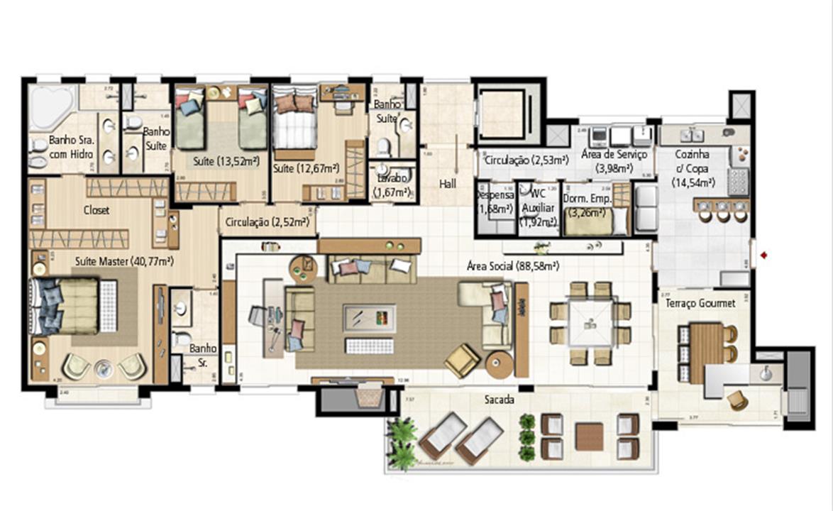 Opção 3 Suítes (sendo 1 Master com 2 banheiros e 1 estendida) Torre A - 231 m² privativos | Riserva Schiavon – Apartamento	na  Bela Vista - Porto Alegre - Rio Grande do Sul