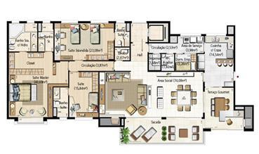 Sugestão de Decoração Torre A - 231 m² privativos | Riserva Schiavon – Apartamento na  Bela Vista - Porto Alegre - Rio Grande do Sul
