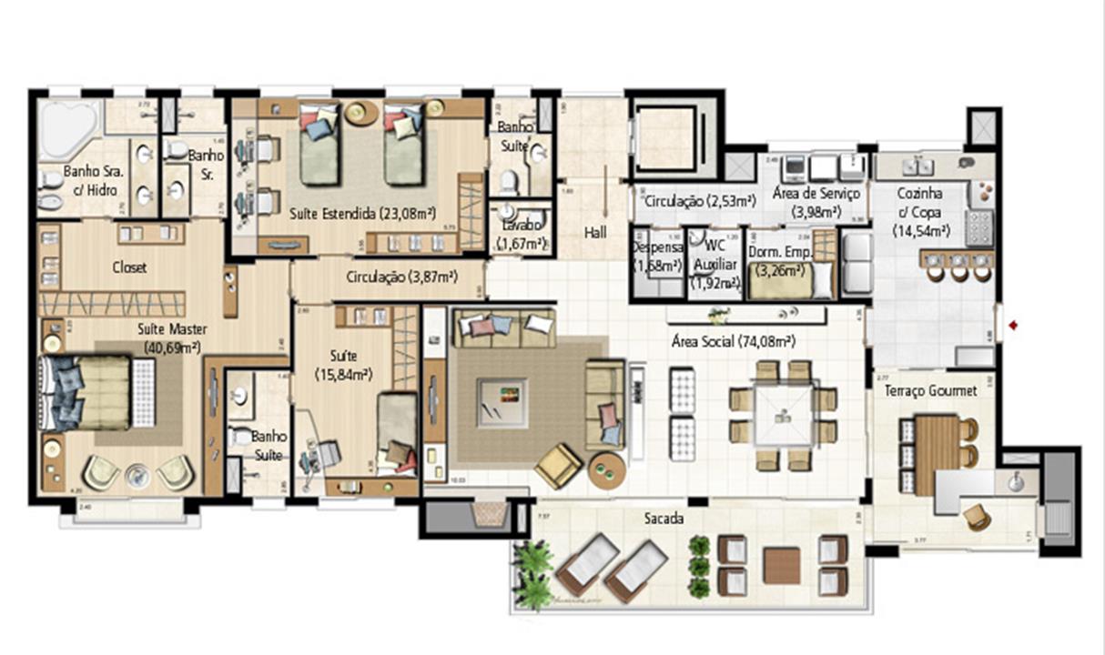 Sugestão de Decoração Torre A - 231 m² privativos | Riserva Schiavon – Apartamento	na  Bela Vista - Porto Alegre - Rio Grande do Sul