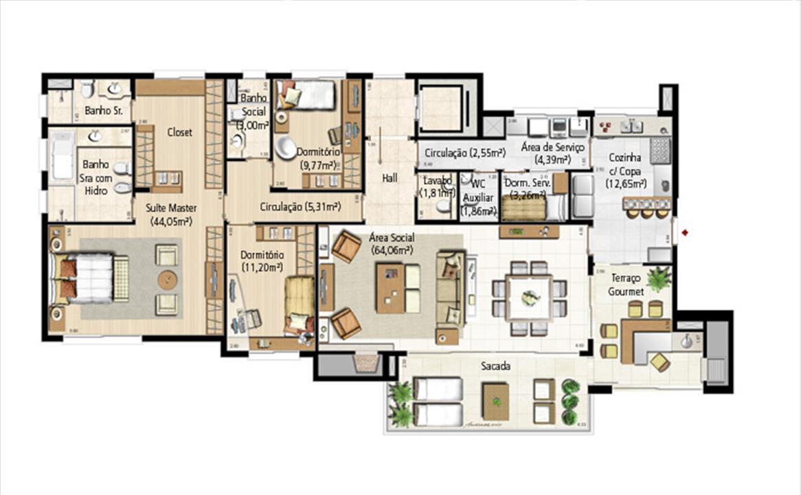 Opção 3 Dormitórios (sendo 1 Suíte Master com 2 banheiros) Torre B - 198 m² privativos | Riserva Schiavon – Apartamento	na  Bela Vista - Porto Alegre - Rio Grande do Sul