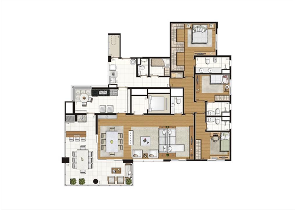 Planta opção do apto de 185m² privativos | Blanc Campo Belo – Apartamento	no  Campo Belo - São Paulo - São Paulo