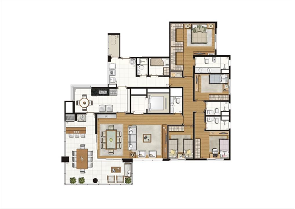Planta tipo do apto de 185m² privativos, 4 dormitórios (com 1 suíte comum e 1 suíte master) | Blanc Campo Belo – Apartamento	no  Campo Belo - São Paulo - São Paulo