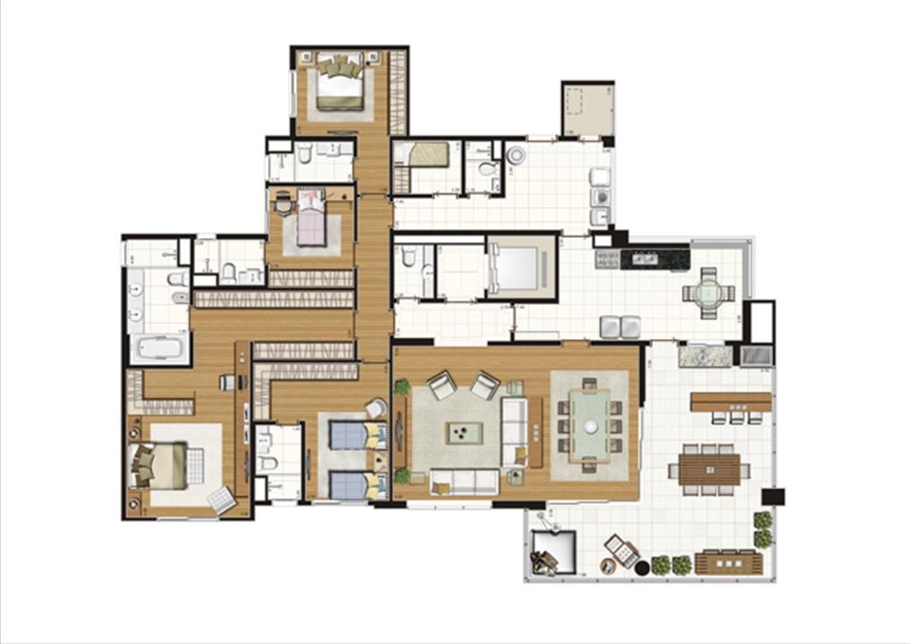 Planta tipo do apto de 251m² privativos, 4 suítes (1 master) | Blanc Campo Belo – Apartamento	no  Campo Belo - São Paulo - São Paulo