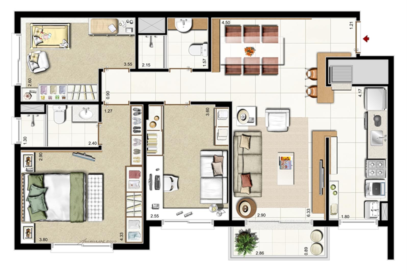Opção 2 dorm. com suíte e Gabinete - 84 m² priv. - 133 m² área total | Punto Riserva Lindóia – Apartamento no  Jardim Lindóia - Porto Alegre - Rio Grande do Sul