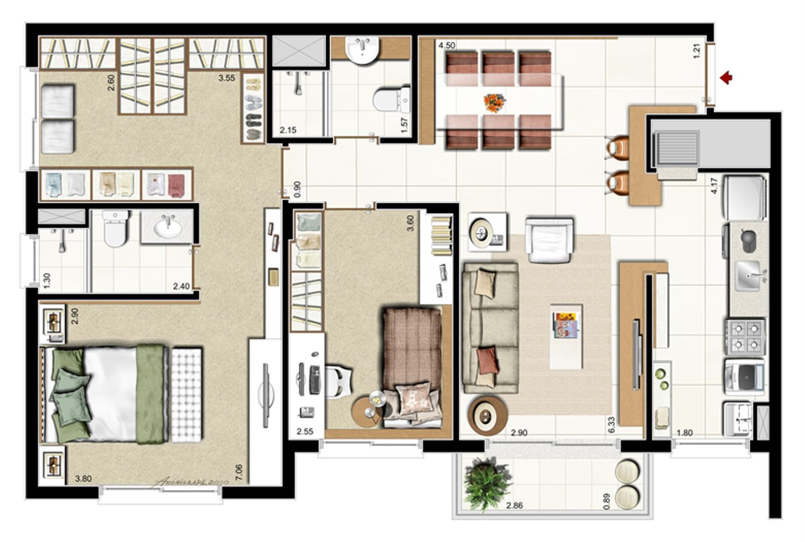 Opção 2 dorm. sendo uma Suíte Master -  84 m² priv. - 133 m² área total | Punto Riserva Lindóia – Apartamento no  Jardim Lindóia - Porto Alegre - Rio Grande do Sul
