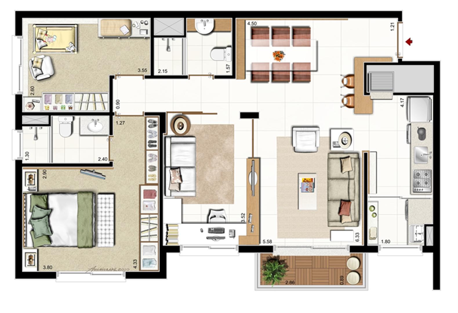 Opção 2 dorm. com suíte e Living Estendido - 84 m² priv. - 133 m² área total | Punto Riserva Lindóia – Apartamento no  Jardim Lindóia - Porto Alegre - Rio Grande do Sul