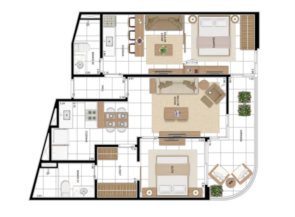 PLANTA - APTO TIPO A - 82 m² - DOUBLE FLAT | In Mare Bali – Distrito Litoral de Cotovelo - Parnamirim - Rio Grande do Norte PLANTA - APTO TIPO A - 82 m² - DOUBLE FLAT | In Mare Bali – Apartamento no Distrito Litoral de Cotovelo - Parnamirim - Rio Grande do Norte