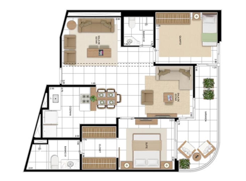 PLANTA - APTO TIPO A - 82 m² - OPÇÃO 02 DORMS COM SUÍTE - KIT BANHO | In Mare Bali – Distrito Litoral de Cotovelo - Parnamirim - Rio Grande do Norte PLANTA - APTO TIPO A - 82 m² - OPÇÃO 02 DORMS COM SUÍTE - KIT BANHO | In Mare Bali – Apartamento no Distrito Litoral de Cotovelo - Parnamirim - Rio Grande do Norte