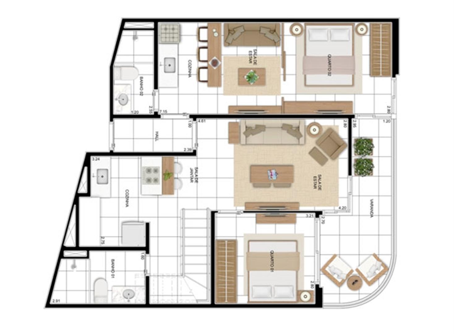 PLANTA - APTO TIPO A - 166 m² DUPLEX INFERIOR  | In Mare Bali – Apartamento no  Distrito Litoral de Cotovelo - Parnamirim - Rio Grande do Norte