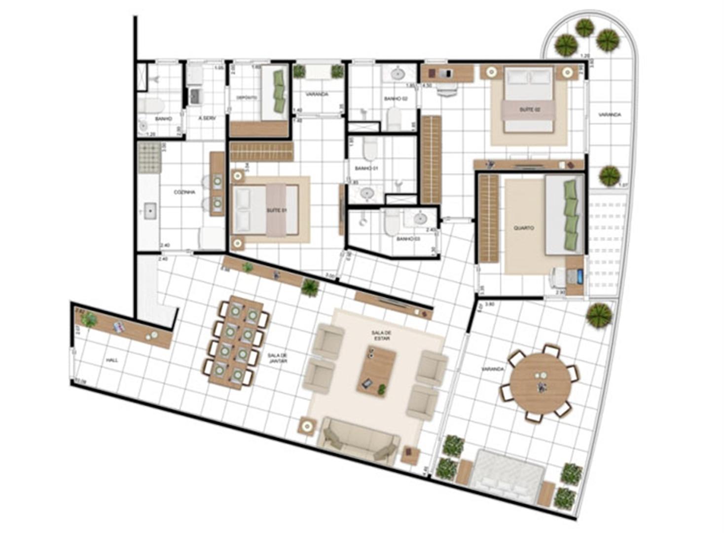 PLANTA - APTO TIPO E - 157 m²  | In Mare Bali – Apartamento no  Distrito Litoral de Cotovelo - Parnamirim - Rio Grande do Norte