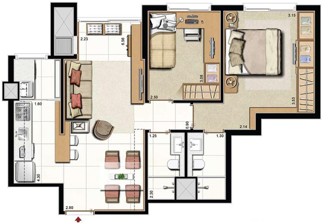 Apto. 2 dorm. com suíte com sacada integrada - Sugestão de decoração 62 m² privativos | Serenitá – Próximo ao Iguatemi - Porto Alegre - Rio Grande do Sul Apto. 2 dorm. com suíte com sacada integrada - Sugestão de decoração 62 m² privativos | Serenitá – Apartamento Próximo ao Iguatemi - Porto Alegre - Rio Grande do Sul