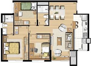 Apto. 3 dorm. com suíte com sacada integrada - Sugestão de decoração 74 m² privativos | Serenitá – Apartamento  Próximo ao Iguatemi - Porto Alegre - Rio Grande do Sul