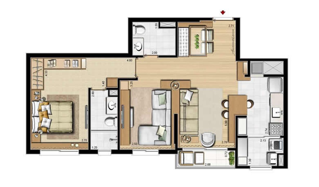 Opção 1 suíte, living estendido e lavabo - 69 m² privativos e 107 m² área total | Villa Mimosa Vita Insolaratta – Centro - Canoas - Rio Grande do Sul Opção 1 suíte, living estendido e lavabo - 69 m² privativos e 107 m² área total | Villa Mimosa Vita Insolaratta – Apartamento no Centro - Canoas - Rio Grande do Sul
