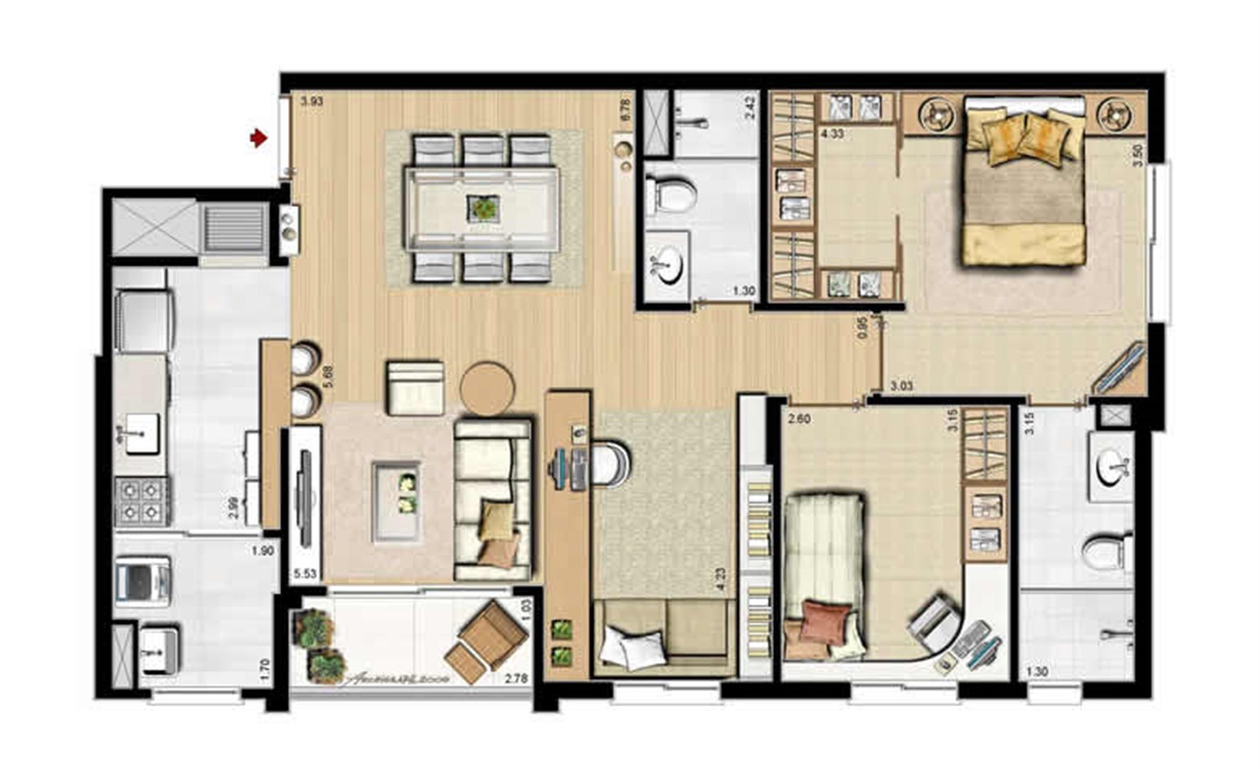 Opção 2 dormitórios, sendo 1 suíte e living estendido - 84 m² privativos e 130 m² área total | Villa Mimosa Vita Insolaratta – Apartamento no  Centro - Canoas - Rio Grande do Sul