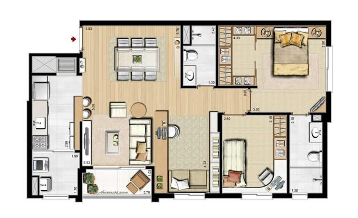 Opção 2 dormitórios, sendo 1 suíte e living estendido - 84 m² privativos e 130 m² área total | Villa Mimosa Vita Insolaratta – Centro - Canoas - Rio Grande do Sul Opção 2 dormitórios, sendo 1 suíte e living estendido - 84 m² privativos e 130 m² área total | Villa Mimosa Vita Insolaratta – Apartamento no Centro - Canoas - Rio Grande do Sul