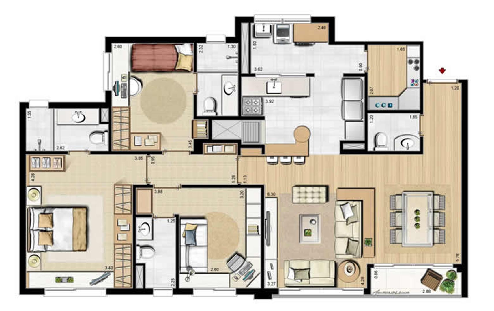 Opção 2 suítes, gabinete e despensa - 113 m² privativos e 175 m² área total | Villa Mimosa Vita Insolaratta – Apartamento no  Centro - Canoas - Rio Grande do Sul