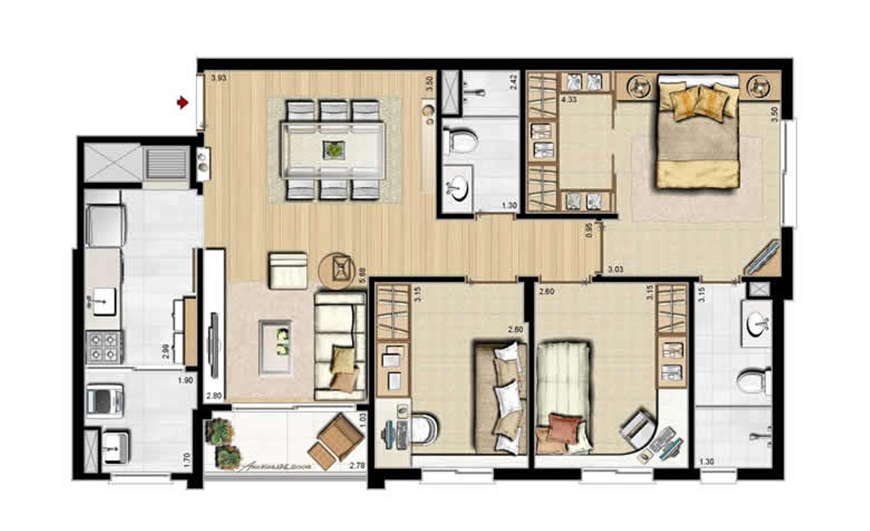 Opção cozinha fechada - 84 m² privativos e 130 m² área total | Villa Mimosa Vita Insolaratta – Apartamento no  Centro - Canoas - Rio Grande do Sul