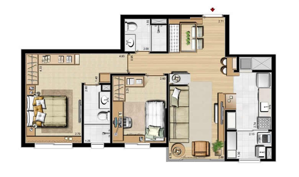 Planta padrão - 2 dormitórios, sendo 1 suíte - 69 m² privativos e 107 m² área total (2) | Villa Mimosa Vita Insolaratta – Centro - Canoas - Rio Grande do Sul Planta padrão - 2 dormitórios, sendo 1 suíte - 69 m² privativos e 107 m² área total (2) | Villa Mimosa Vita Insolaratta – Apartamento no Centro - Canoas - Rio Grande do Sul