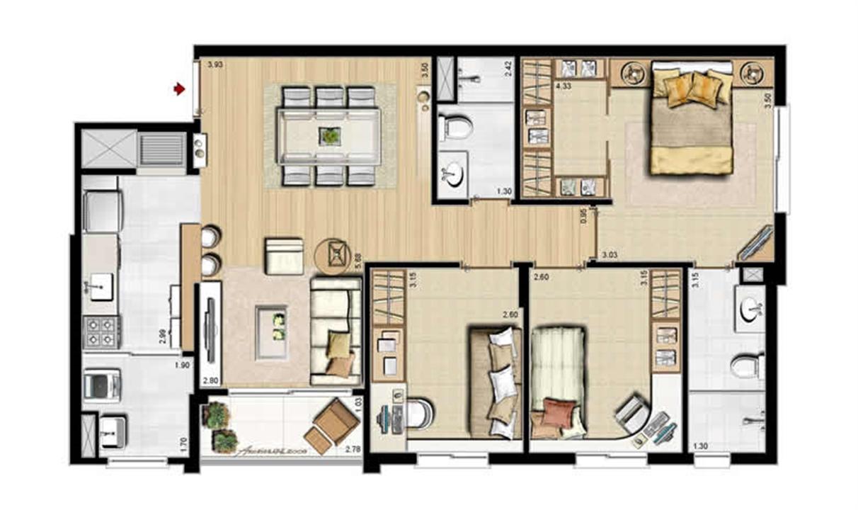 Planta padrão - 3 dormitórios, sendo 1 suíte - 84 m² privativos e 130 m² área total | Villa Mimosa Vita Insolaratta – Centro - Canoas - Rio Grande do Sul Planta padrão - 3 dormitórios, sendo 1 suíte - 84 m² privativos e 130 m² área total | Villa Mimosa Vita Insolaratta – Apartamento no Centro - Canoas - Rio Grande do Sul