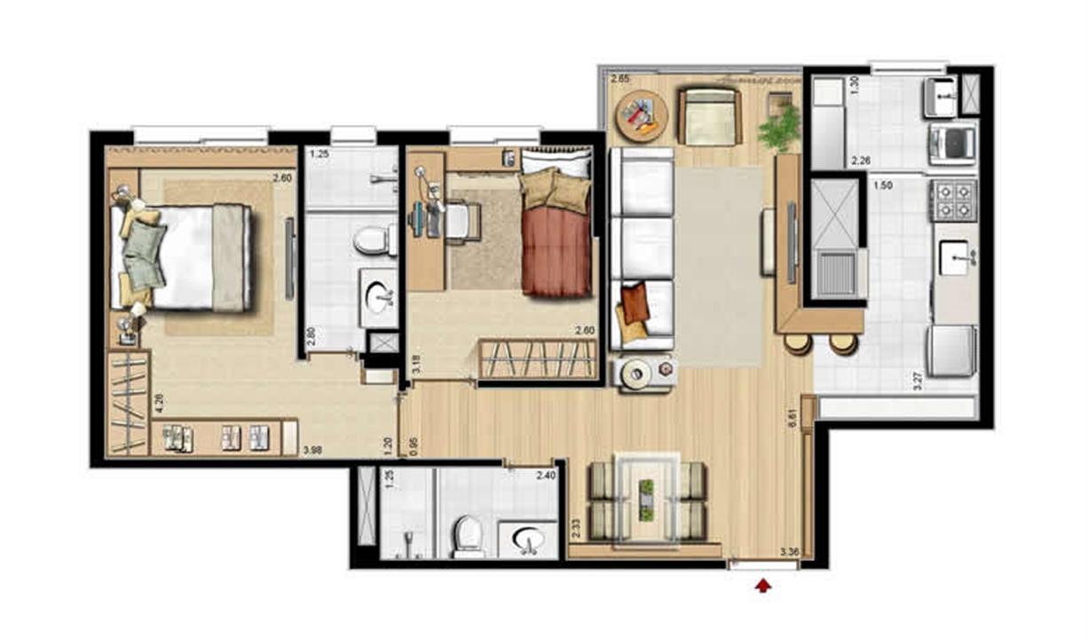 Sacada Integrada – Sugestão de Decoração - 68 m² privativos e 105 m² área total | Villa Mimosa Vita Insolaratta – Centro - Canoas - Rio Grande do Sul Sacada Integrada – Sugestão de Decoração - 68 m² privativos e 105 m² área total | Villa Mimosa Vita Insolaratta – Apartamento no Centro - Canoas - Rio Grande do Sul