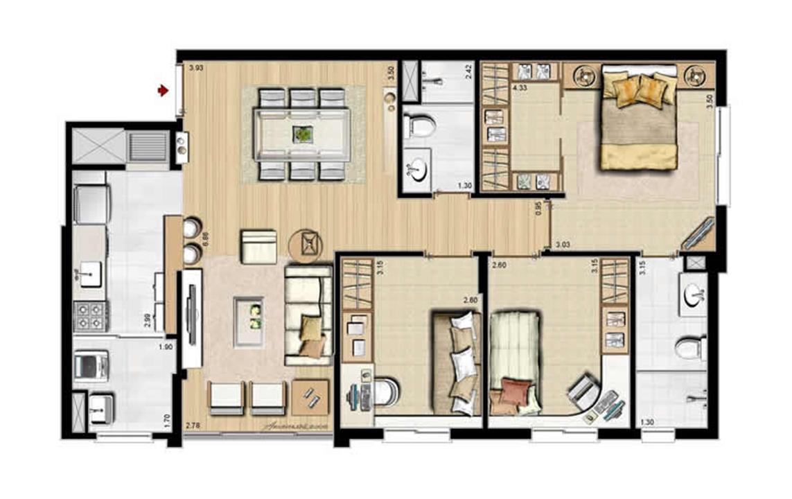 Sacada Integrada – Sugestão de Decoração - 84 m² privativos e 130 m² área total | Villa Mimosa Vita Insolaratta – Centro - Canoas - Rio Grande do Sul Sacada Integrada – Sugestão de Decoração - 84 m² privativos e 130 m² área total | Villa Mimosa Vita Insolaratta – Apartamento no Centro - Canoas - Rio Grande do Sul