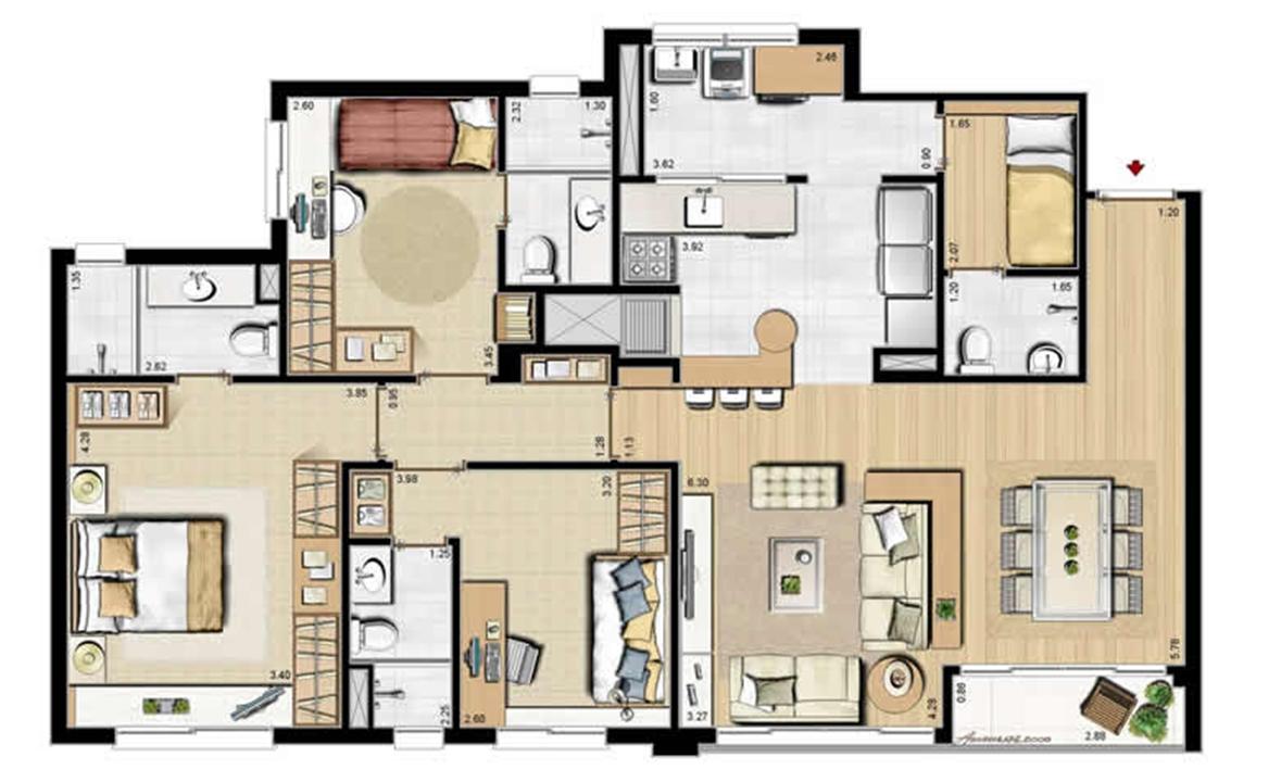 Sacada Integrada – Sugestão de Decoração - 113 m² privativos e 175 m² área total (2) | Villa Mimosa Vita Insolaratta – Centro - Canoas - Rio Grande do Sul Sacada Integrada – Sugestão de Decoração - 113 m² privativos e 175 m² área total (2) | Villa Mimosa Vita Insolaratta – Apartamento no Centro - Canoas - Rio Grande do Sul