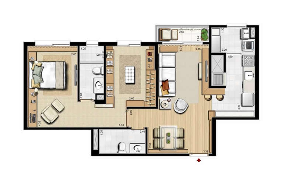 Opção suíte master e lavabo - 68 m² privativos e 105 m² área total | Villa Mimosa Vita Insolaratta – Centro - Canoas - Rio Grande do Sul Opção suíte master e lavabo - 68 m² privativos e 105 m² área total | Villa Mimosa Vita Insolaratta – Apartamento no Centro - Canoas - Rio Grande do Sul
