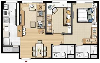 2 dorms., sendo 1 suíte com 60 m² privativos   93 m² de área total   Planta Padrão | Absolutto Exclusive Life – Apartamento na  Pátria Nova - Novo Hamburgo - Rio Grande do Sul