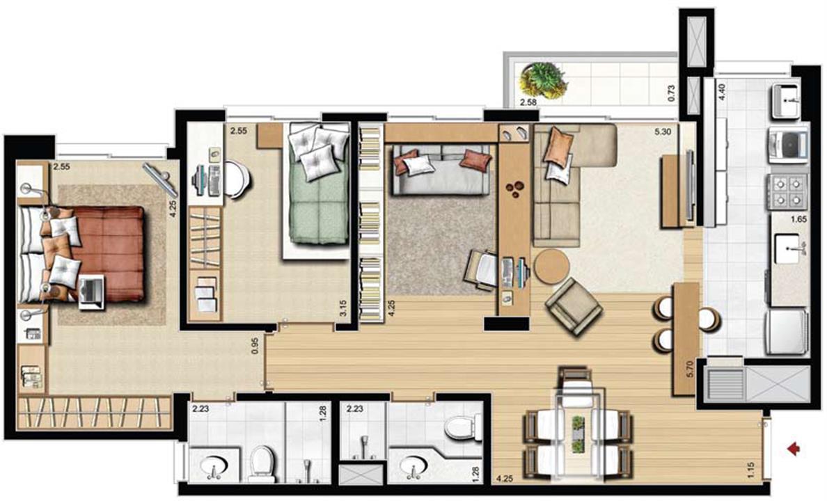 Opção living estendido 77 m² privativos | Absolutto Exclusive Life – Pátria Nova - Novo Hamburgo - Rio Grande do Sul Opção living estendido 77 m² privativos | Absolutto Exclusive Life – Apartamento na Pátria Nova - Novo Hamburgo - Rio Grande do Sul