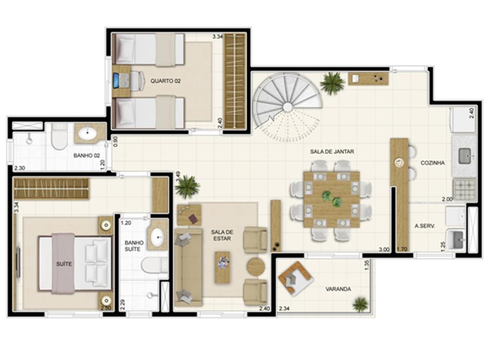 Planta Inferior Duplex 132 m² com Sala Ampliada | Novo Sttilo Home Club – Nova Parnamirim - Parnamirim - Rio Grande do Norte Planta Inferior Duplex 132 m² com Sala Ampliada | Novo Sttilo Home Club – Apartamento na Nova Parnamirim - Parnamirim - Rio Grande do Norte