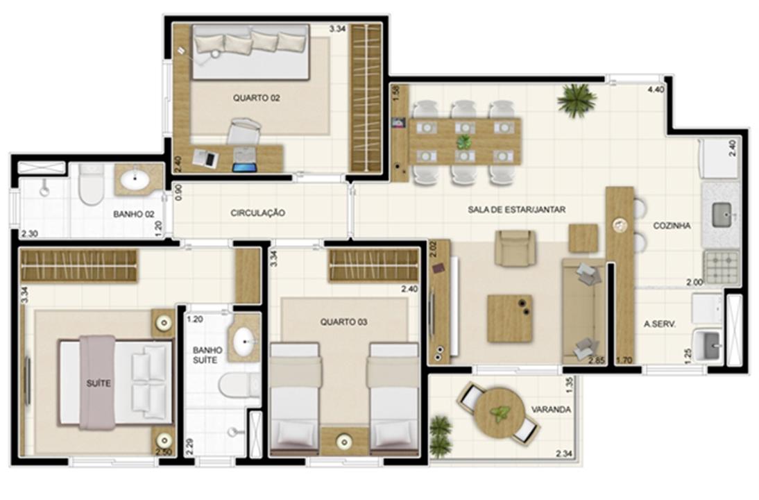Planta Tipo 69 m² | Novo Sttilo Home Club – Nova Parnamirim - Parnamirim - Rio Grande do Norte Planta Tipo 69 m² | Novo Sttilo Home Club – Apartamento na Nova Parnamirim - Parnamirim - Rio Grande do Norte