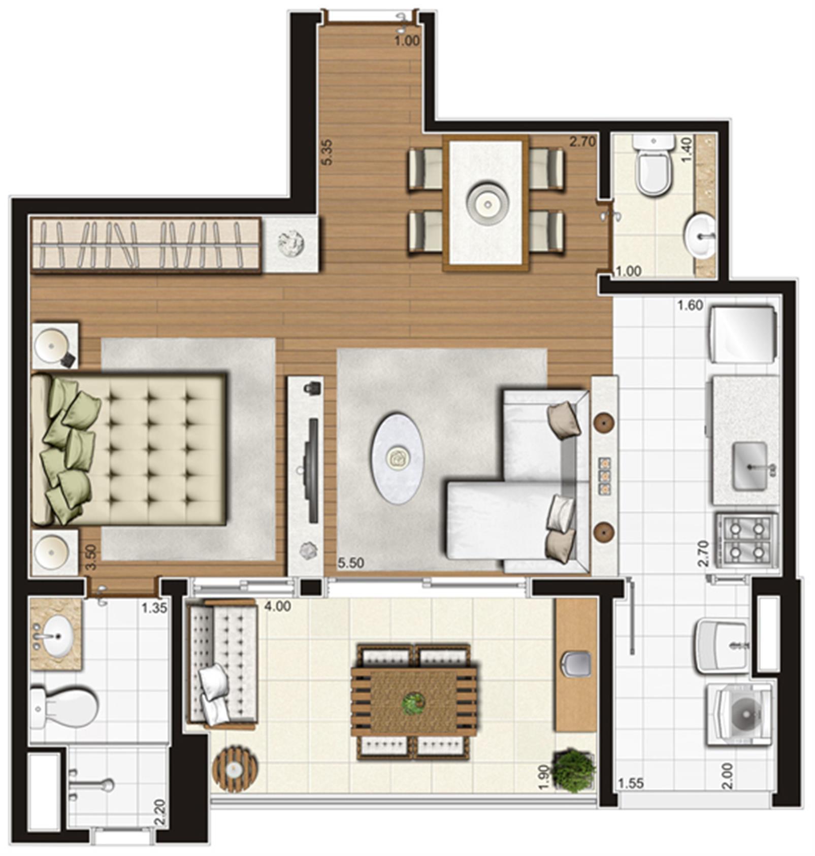 Planta-opção ilustrada do apartamento de 49 m² privativos, final 6 | Tempo Bello – Campo Belo - São Paulo - São Paulo Planta-opção ilustrada do apartamento de 49 m² privativos, final 6 | Tempo Bello – Apartamento no Campo Belo - São Paulo - São Paulo