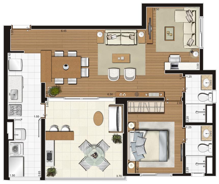Planta-tipo ilustrada do apartamento de 73 m² privativos, finais 1 e 2 | Tempo Bello – Campo Belo - São Paulo - São Paulo Planta-tipo ilustrada do apartamento de 73 m² privativos, finais 1 e 2 | Tempo Bello – Apartamento no Campo Belo - São Paulo - São Paulo