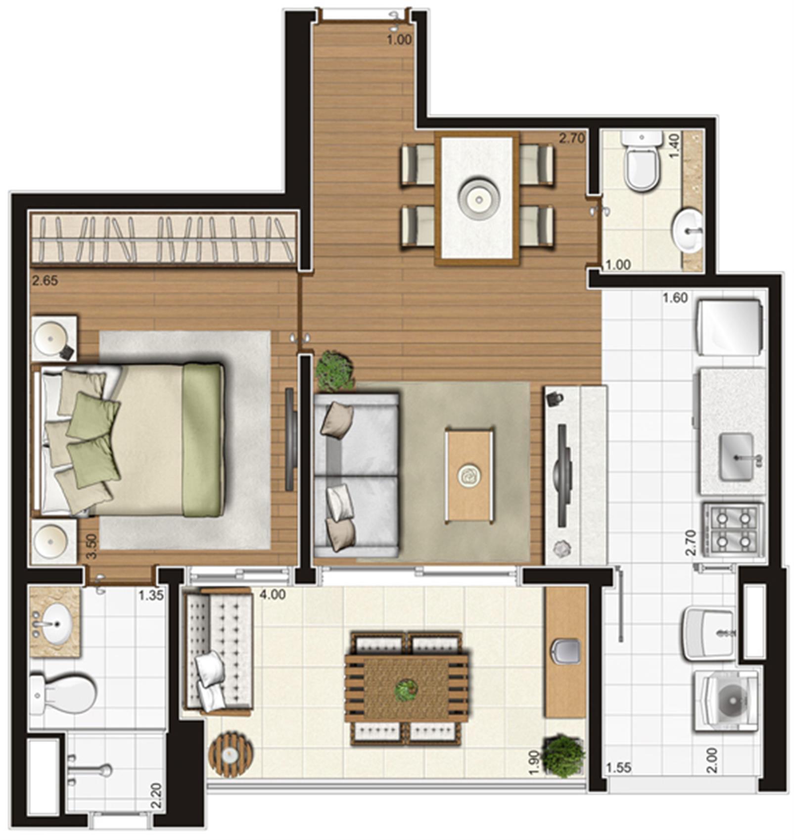 Planta-tipo ilustrada do apartamento de 49 m² privativos, final 6 | Tempo Bello – Campo Belo - São Paulo - São Paulo Planta-tipo ilustrada do apartamento de 49 m² privativos, final 6 | Tempo Bello – Apartamento no Campo Belo - São Paulo - São Paulo