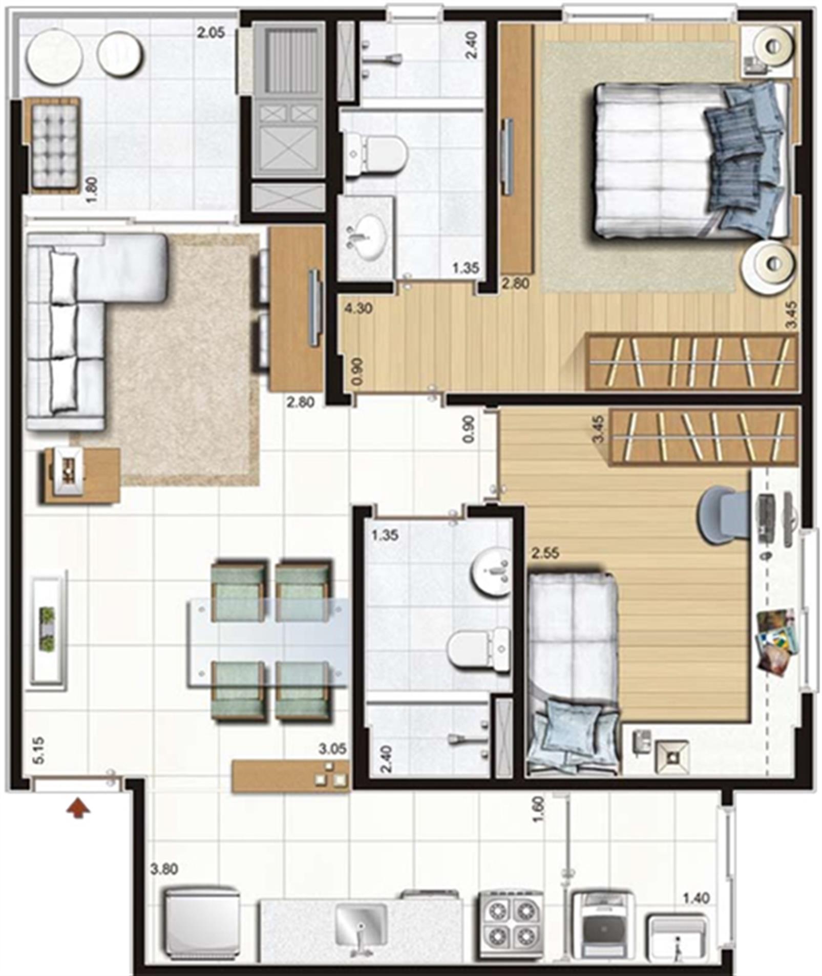 2 dorms. com suíte - 67 m² privativos - 107 m² área total - Torres A, C e D - Final 5 | Cennario Santa Catarina – Praia Comprida - São José - Santa Catarina 2 dorms. com suíte - 67 m² privativos - 107 m² área total - Torres A, C e D - Final 5 | Cennario Santa Catarina – Apartamento na Praia Comprida - São José - Santa Catarina