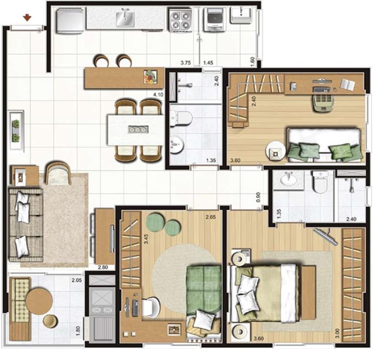 3 dorms. com suíte - 81 m² privativos - 129 m² área total - Torres A, C e D - Final 8 | Cennario Santa Catarina – Praia Comprida - São José - Santa Catarina 3 dorms. com suíte - 81 m² privativos - 129 m² área total - Torres A, C e D - Final 8 | Cennario Santa Catarina – Apartamento na Praia Comprida - São José - Santa Catarina