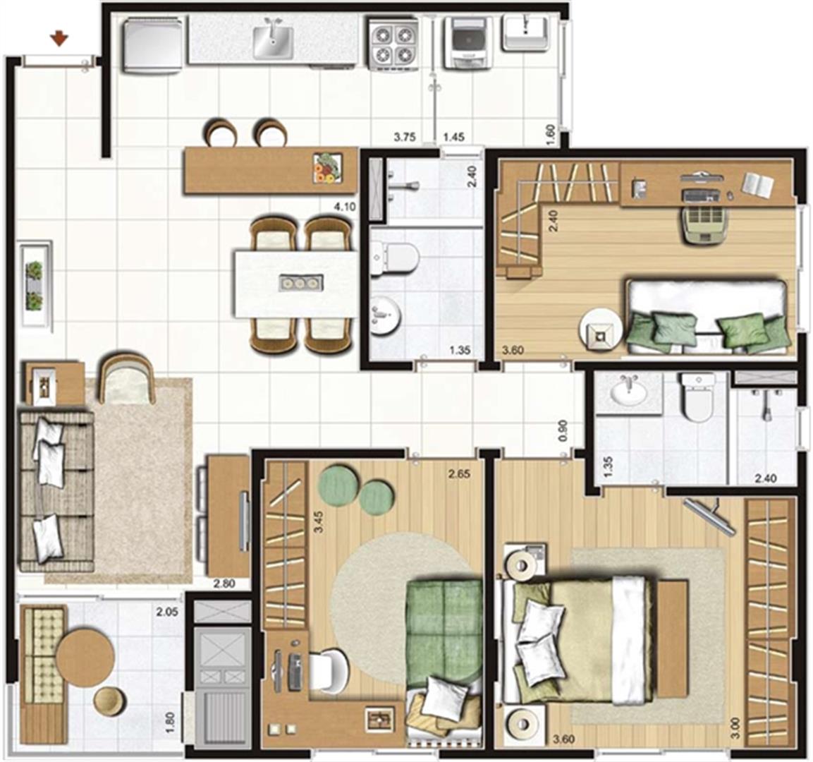 3 dorms. com suíte - 81 m² privativos - 129 m² área total - Torres A, C e D - Final 8 | Cennario Santa Catarina – Apartamento na  Praia Comprida - São José - Santa Catarina