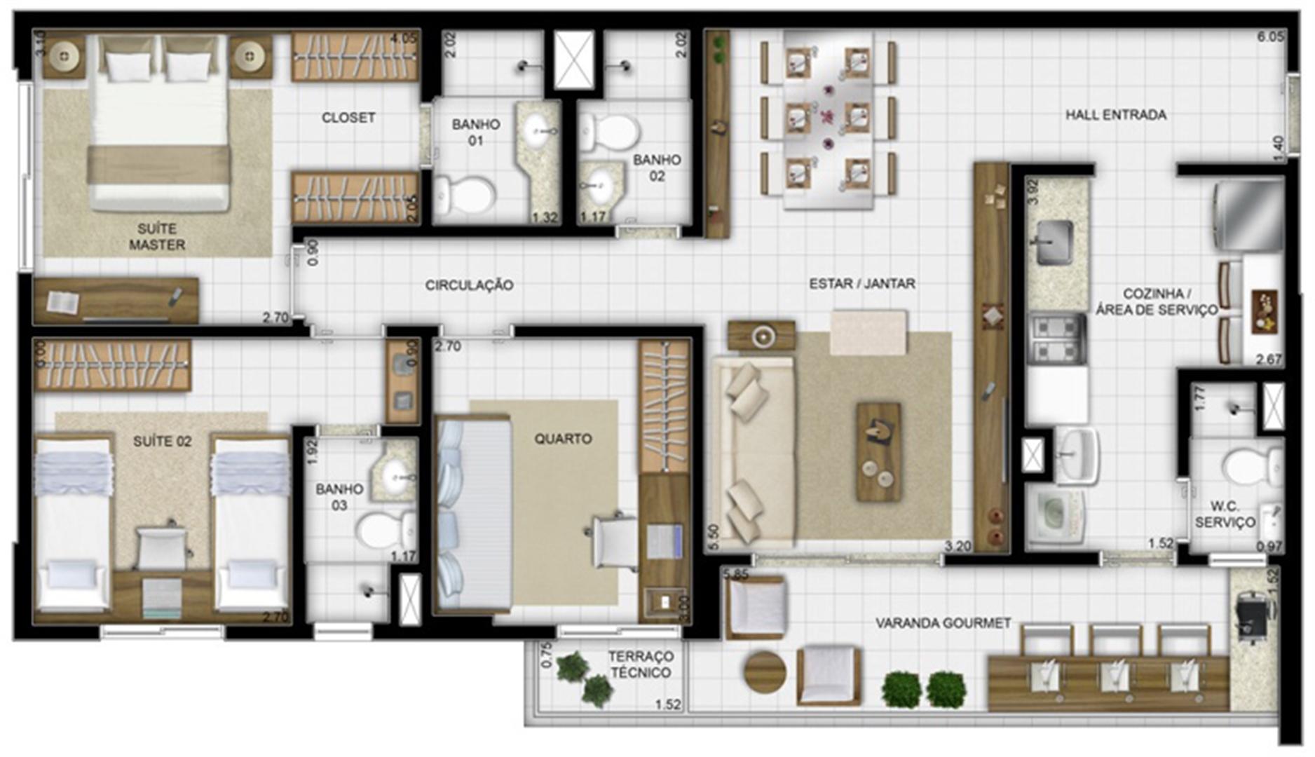 Planta tipo 94 m² | Jardim de Lombardia – Apartamento em  Altos do Calhau - São Luís - Maranhão